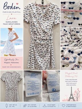 Sz 10R US Boden Parisian Playful Lara Sunglasses Faux Wrap Dress
